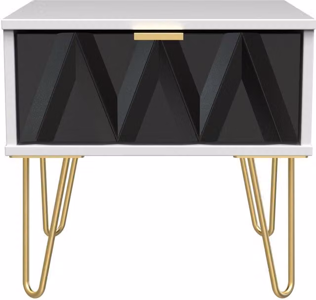 Ready Assembled 2 U Dallas 1 Drawer Bedside Table in Black and Gold
