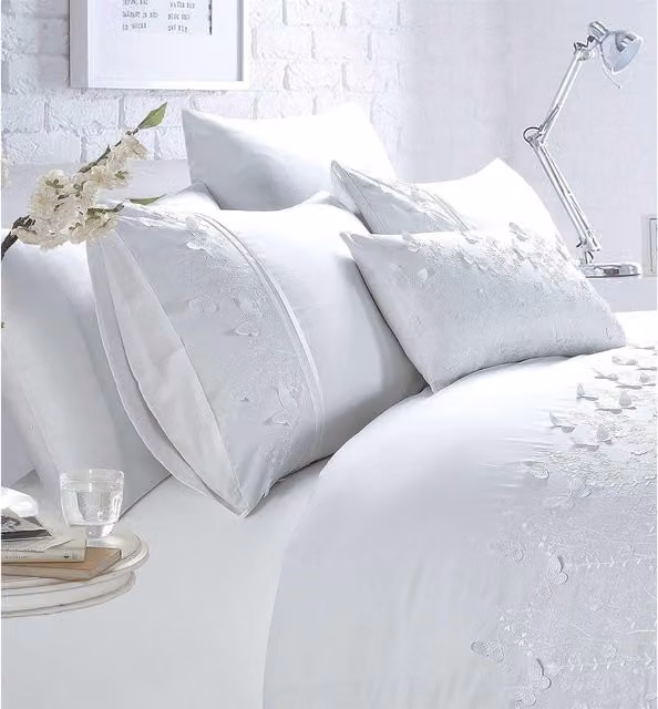 Rapport Papillon Floral Butterfly Embroidered Duvet Cover Bedding Set, White, 180 x 200 cm