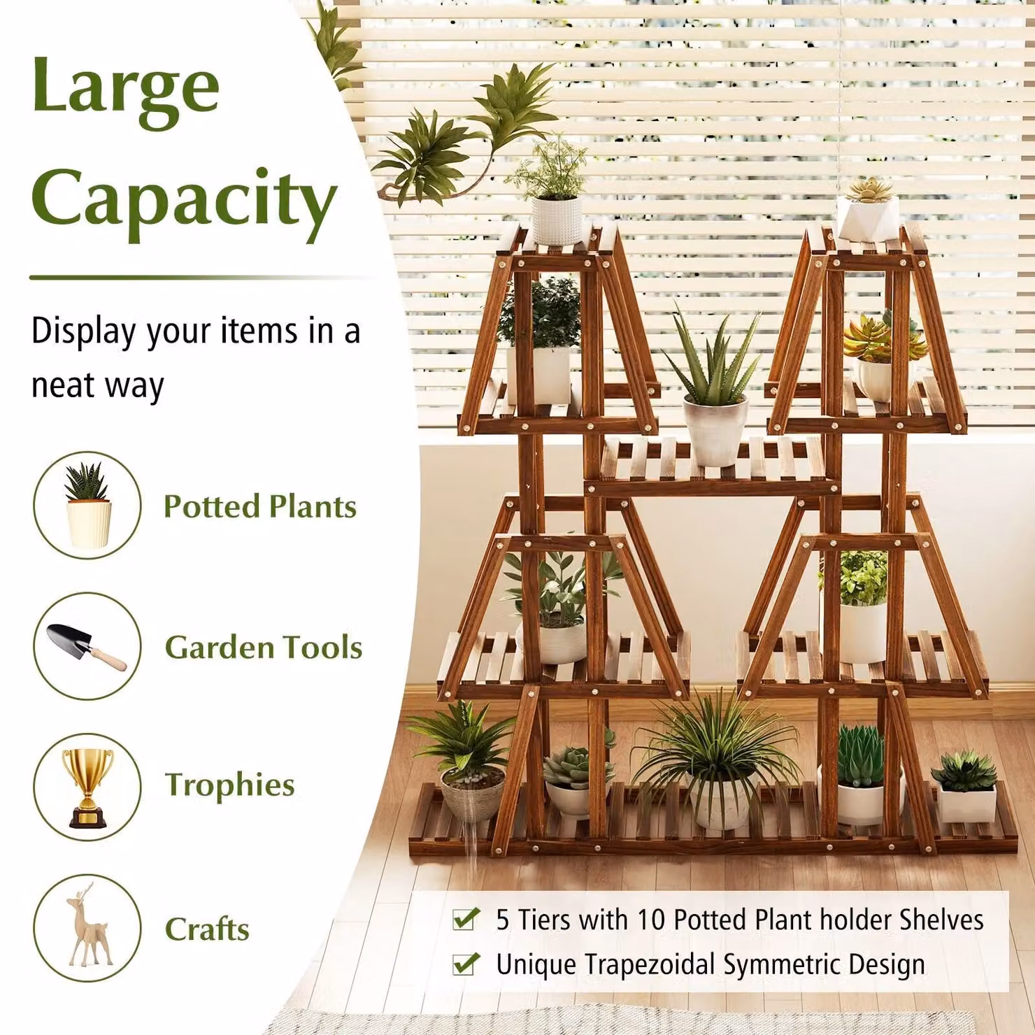 Costway 5-Tier Wood Plant Stand in Brown, Ladder Style Flowerpot Holder for 10 Pots – 6