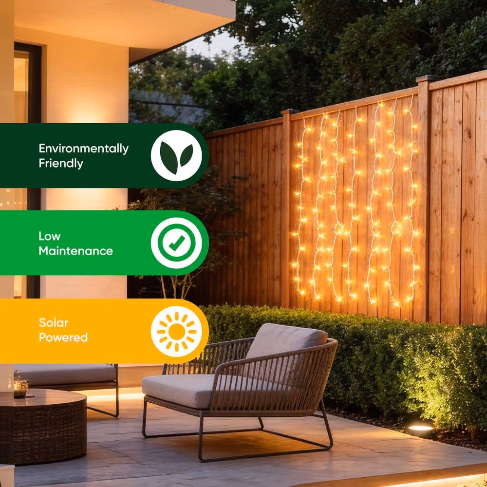 Gardenwize Solar LED Curtain Lights with 192 Warm White Lights in Transparent White – 4