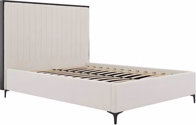 Lemon Pavilion Furniture Berkeley Double Bed Frame in Beige Velvet and Metal with Lift Up Base, W/D/H: 140.5 x 154 x 200 cm – 1