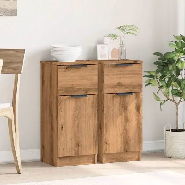 Berkfield Home Artisan Oak Sideboards, 2 Piece Set in Brown, W/D/H: 30 x 30 x 70 cm