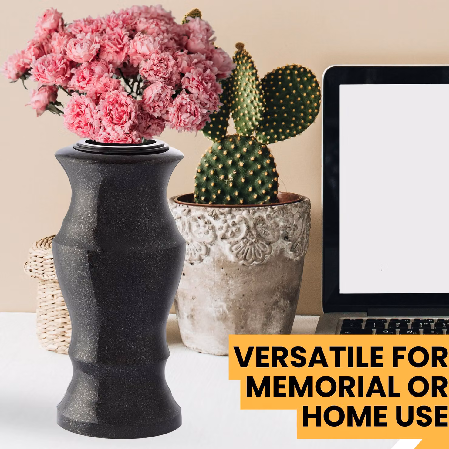 Novecrafto Black Granite Memorial Vase for Flowers, Solid Stone Tabletop Design for Cemetery or Garden – 5