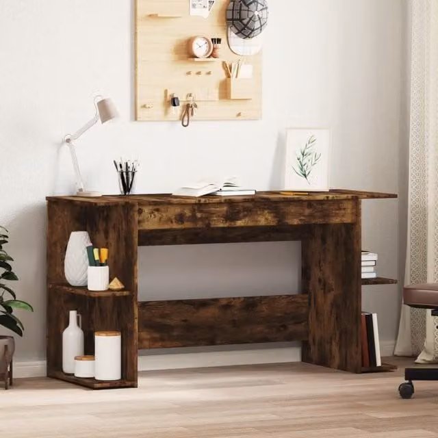 Berkfield Home Writing Desk in Smoked Oak Brown, W/D/H: 140 x 50 x 75 cm