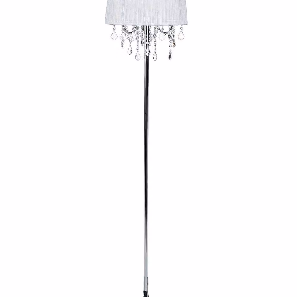 Wyld and Coco Silver Metal Floor Lamp with White Fabric Drum Shade and Crystal Details, Height: 170 cm – 2