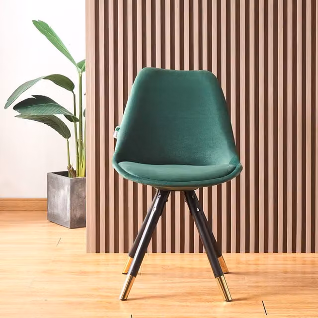Life Interiors Sofia Ergonomic Modern Dining Chair Upholstered in Green Velvet with Gold Metal Legs – 1