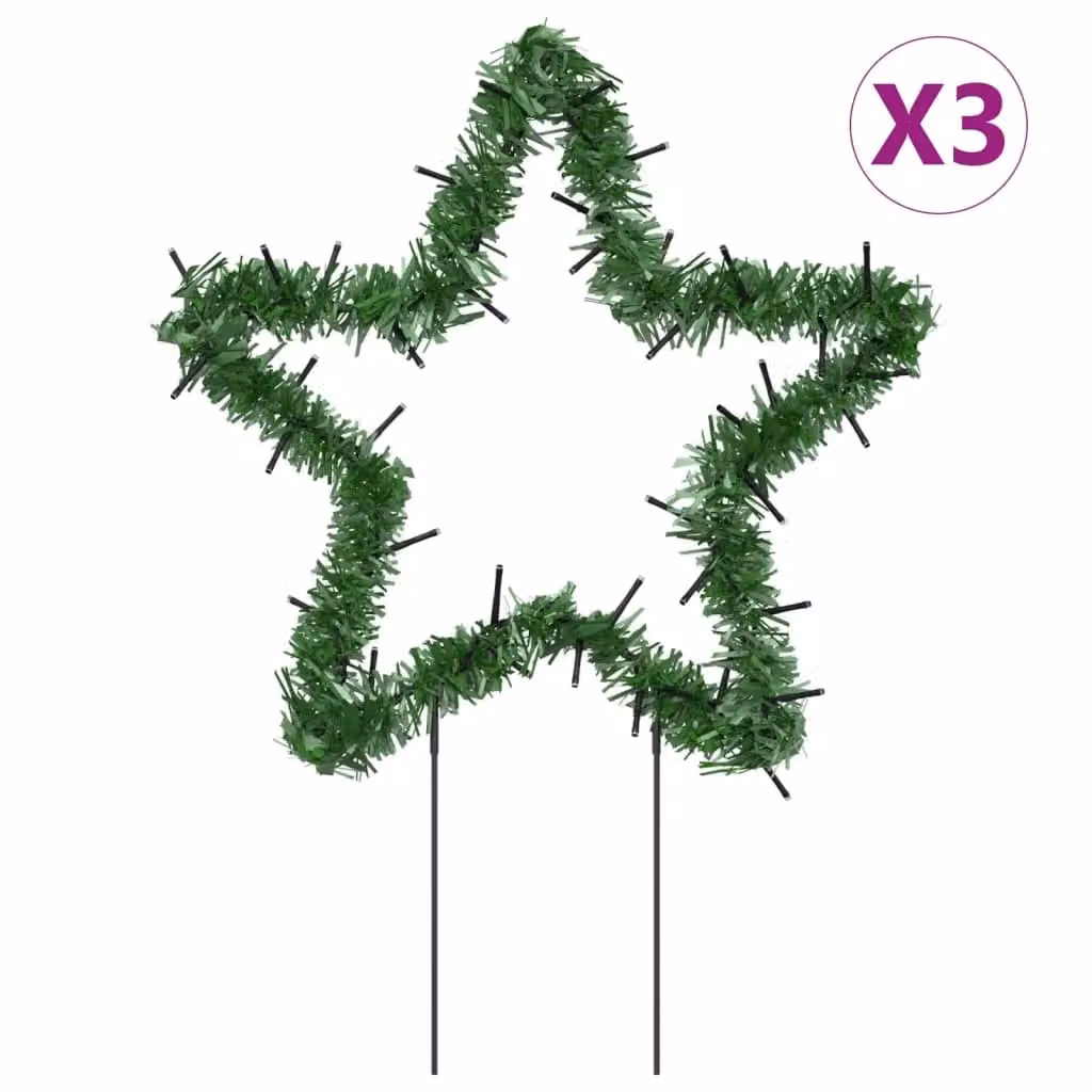 Berkfield Home Christmas Star Light Decorations with Spikes, 50 LEDs, Green, H 29 cm, 3 Pieces – 1