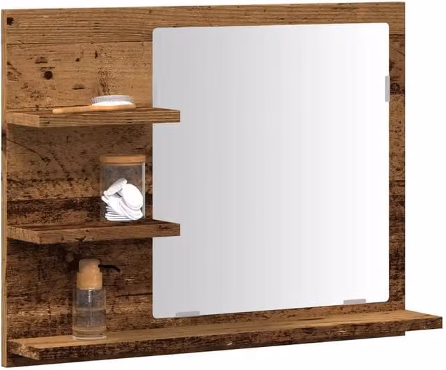 Berkfield Home Rustic Old Wood Bathroom Mirror Cabinet, Brown, W: 60 cm, D: 10.5 cm, H: 45 cm – 1