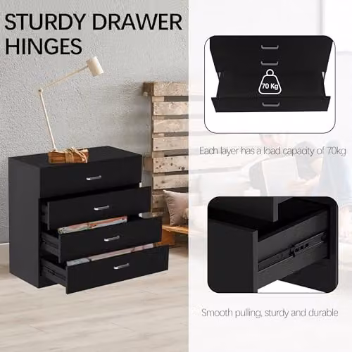 Alivio 4 Drawer Bedside Cabinet and Nightstand in Black – 3