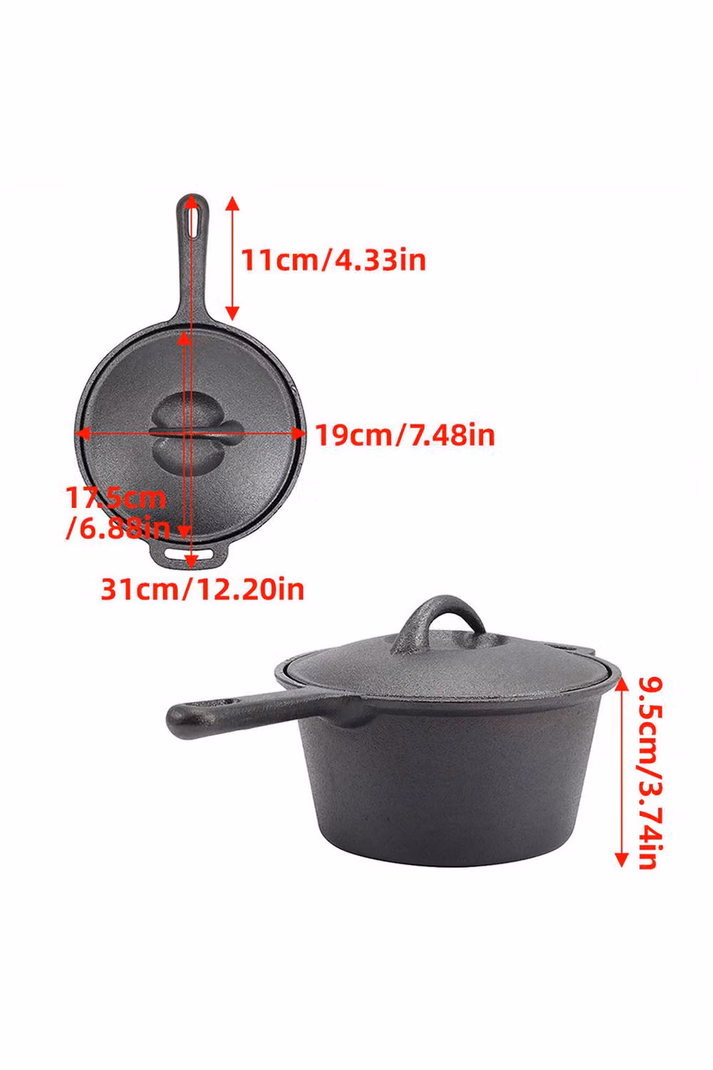 Living and Home 2.5L Pre-Seasoned Cast Iron Saucepan with Glass Lid, Black – 4