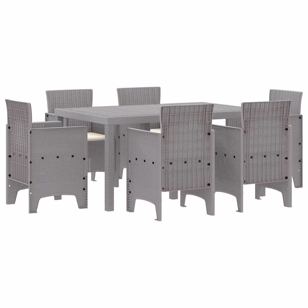 Berkfield Home 7 Piece Poly Rattan Garden Dining Set with Light Grey Cushions – 2