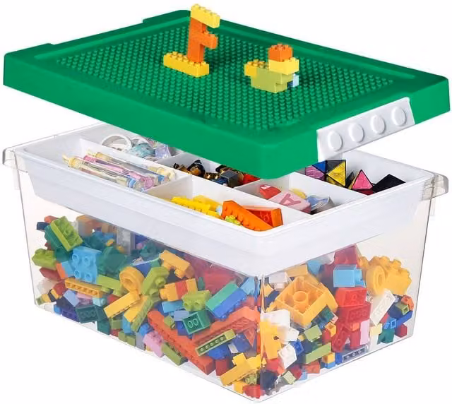 Greentainer Stackable Plastic Storage Bins with Lids and Removable Tray in Green and Transparent
