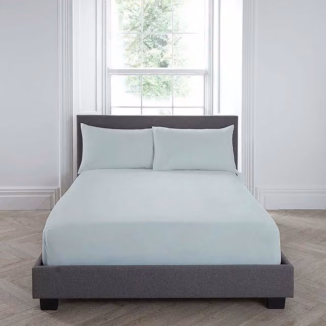 Serene Duck Egg Blue Microfibre Fitted Bed Sheet Single W/D/H: 90 x 190 x 32 cm