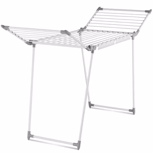 tectake Winged Clothes Airer in White with 25 Drying Rails and 2 Clip Holders, Foldable Steel Clothes Drying Rack, H 176 x W 60 x D 60 cm – 1