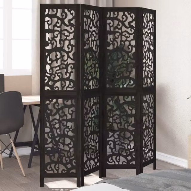 Berkfield Home 4-Panel Black Solid Paulownia Wood Room Divider – 1