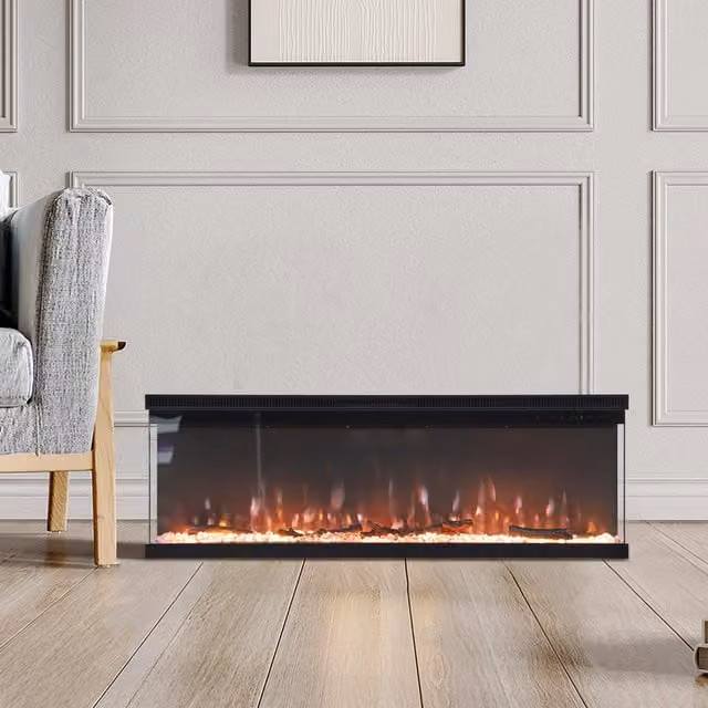 Living Star Dual Install Electric Fireplace with Remote Control and Glass Panel in Black