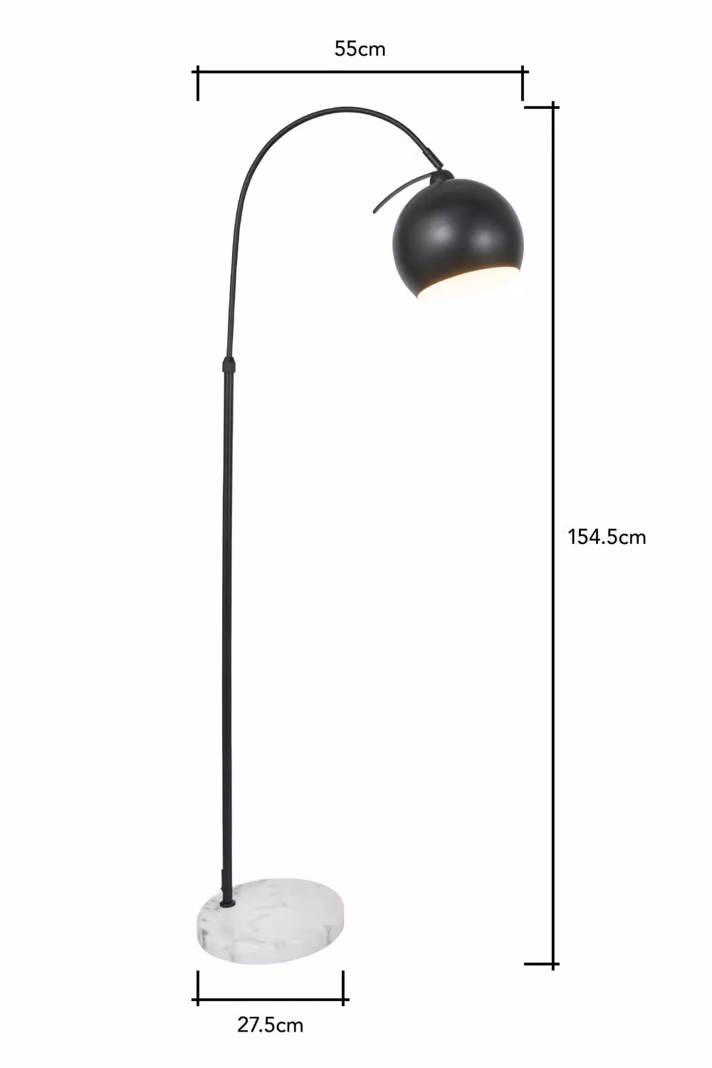BHS Lighting Benson Curved Black Metal Floor Lamp with Dome Shade – 3