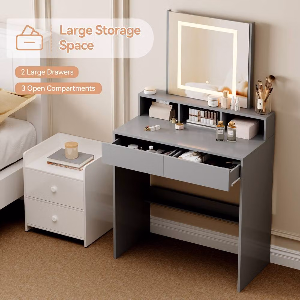 MCC Direct Tulsa Dressing Table with Hollywood LED Mirror and Drawers, Grey – 5