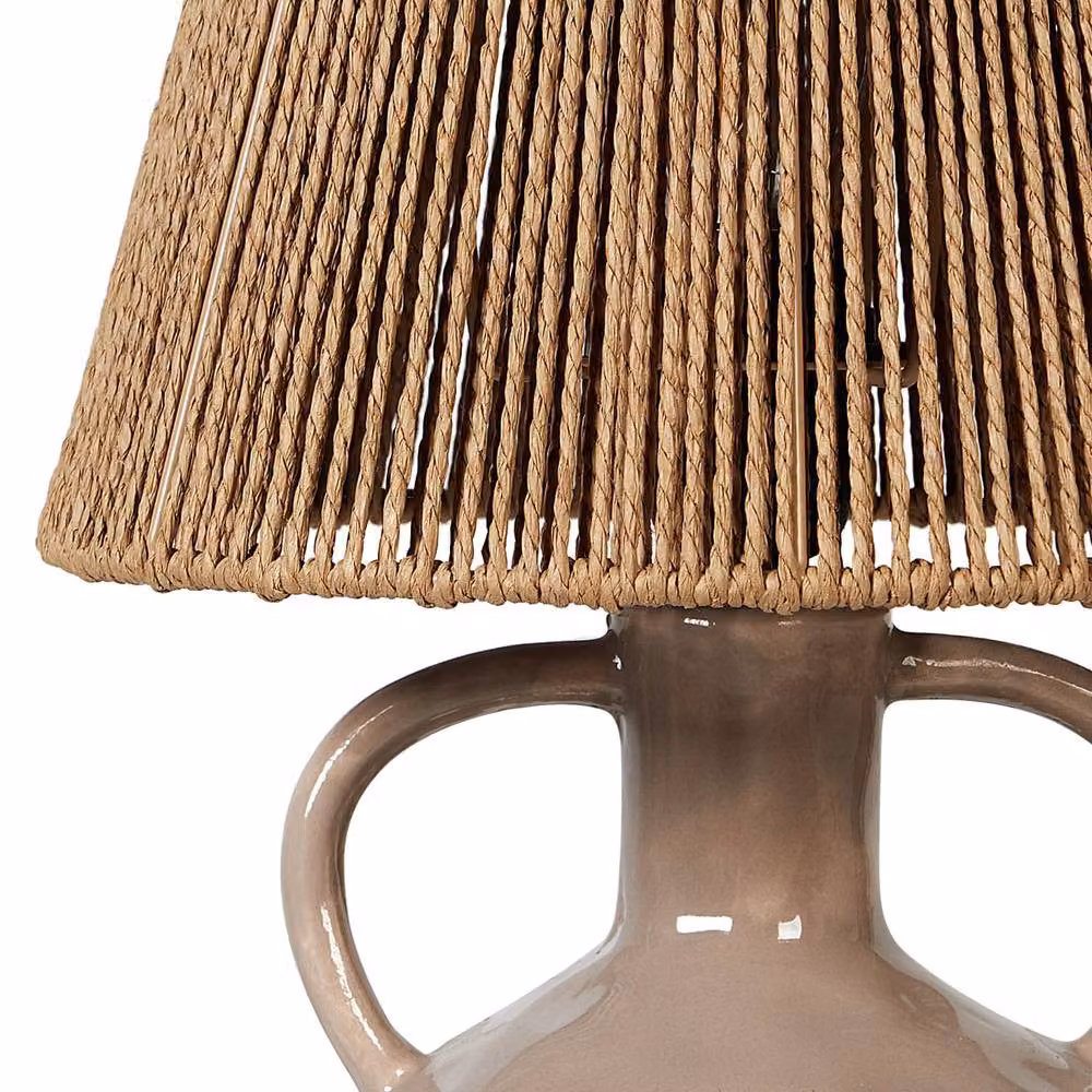 Wyld and Coco Taupe Ceramic Table Lamp with Beige Paper Rope Cone Shade, W/D/H: 24 x 24 x 51 cm – 3