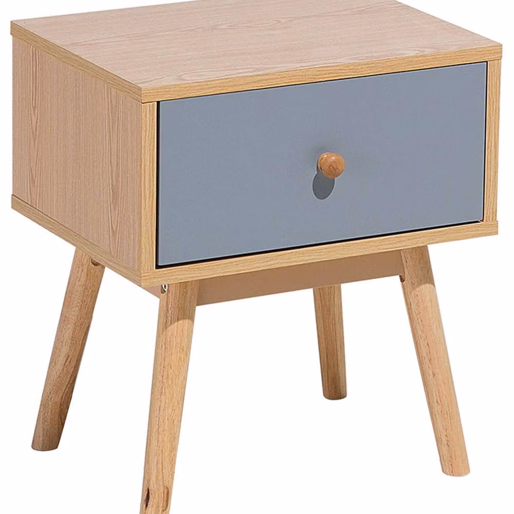 Wyld and Coco Scandinavian Bedside Table with 1 Drawer in Light Brown and Grey – 2
