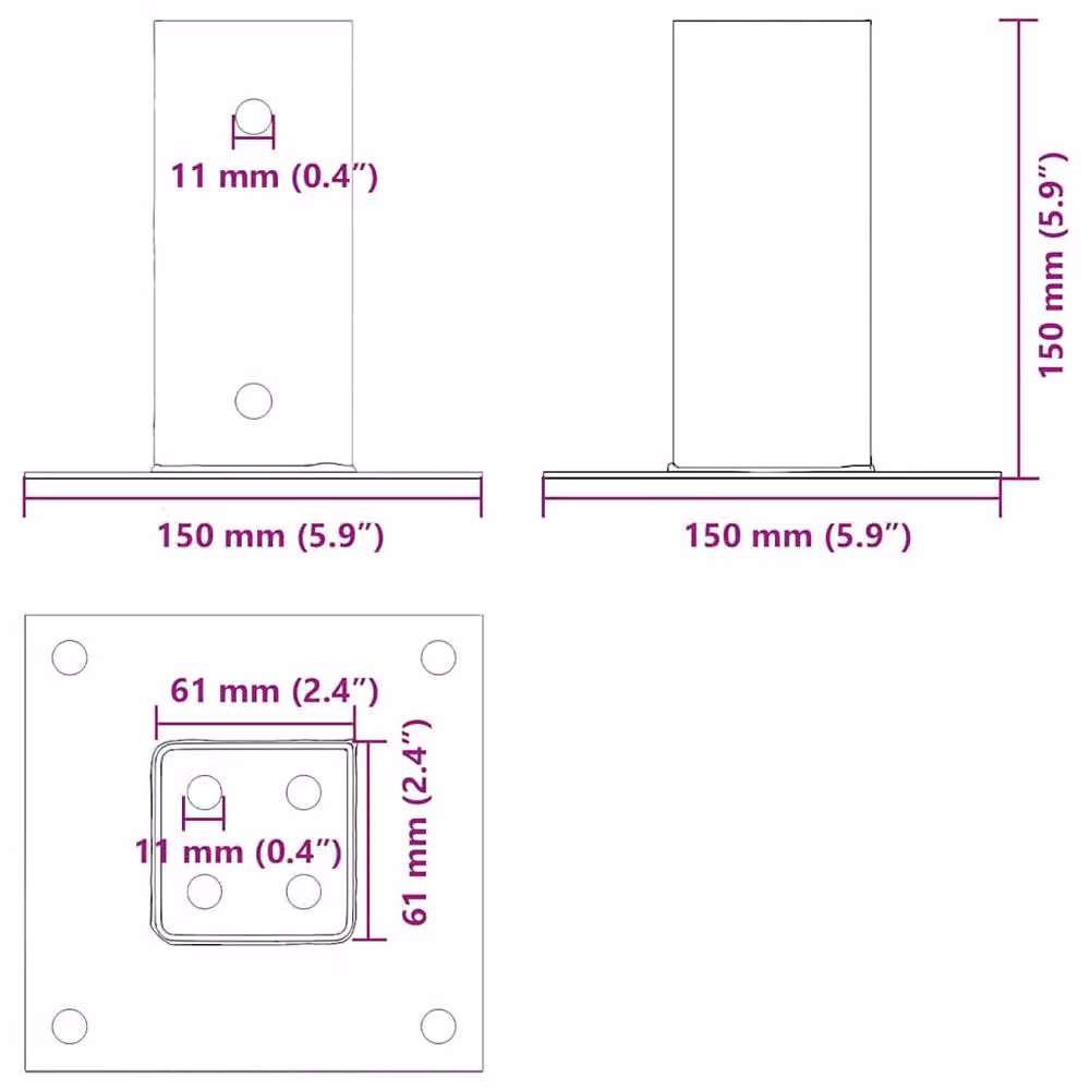 Berkfield Home Square Post Support Bases, 12 Pack, Anthracite, Powder-coated Steel, 61 x 61 mm – 3