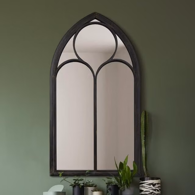 MirrorOutlet The Somerley Extra Large Rustic Metal Chapel Arch Wall Mirror - Black