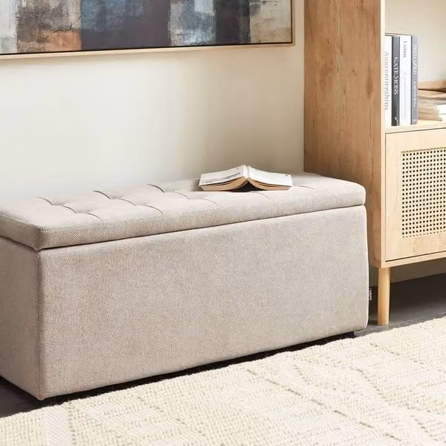 Wyld Haus Soft Body Beige Fabric Upholstered Storage Ottoman W/D/H: 74 x 42 x 40 cm