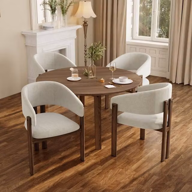 BTM Set of 4 Linen Dining Chairs with Metal Frame in Light Beige – 1
