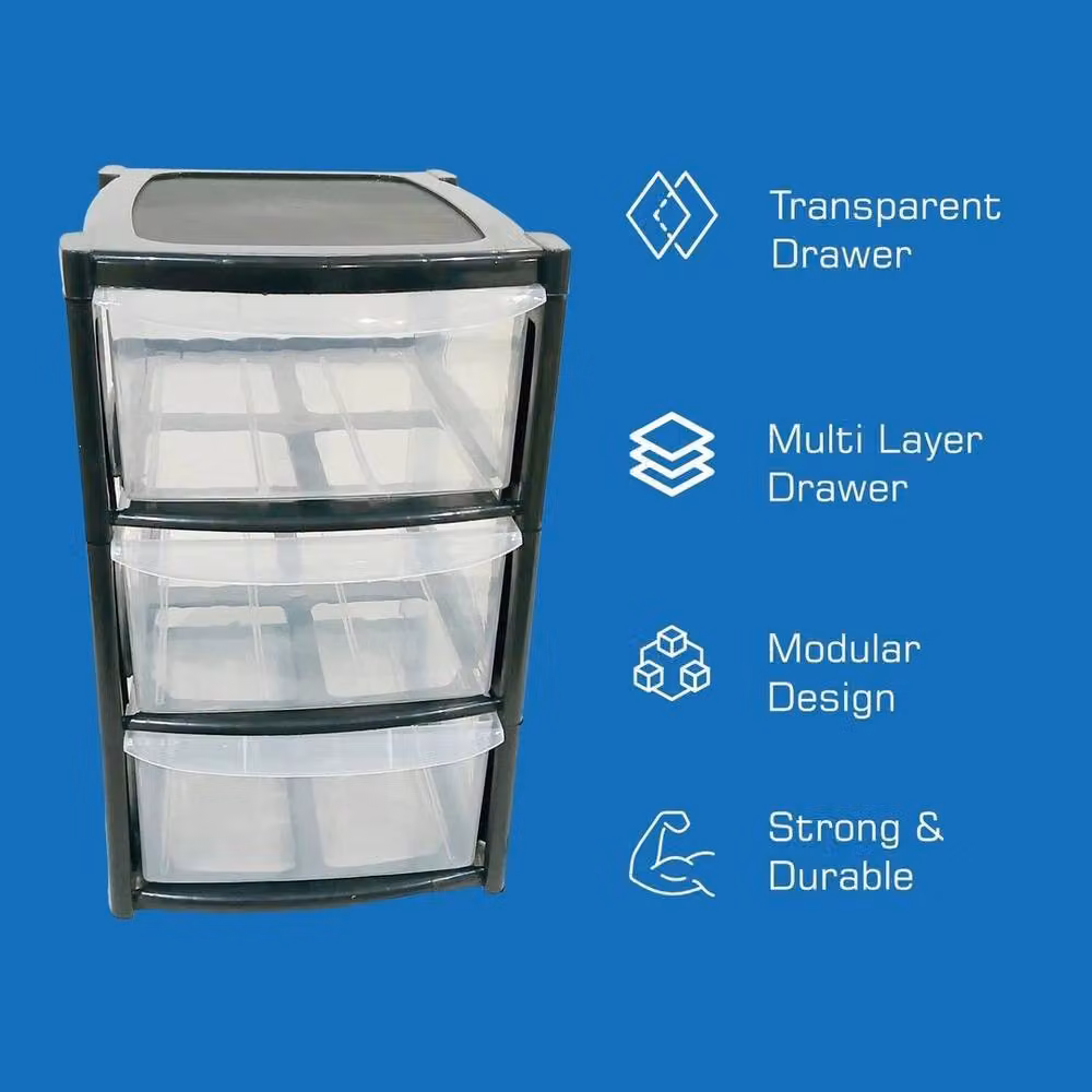 NESTLUNE 3 Tier Plastic Mini Drawer Tower Trolley in Black – 2