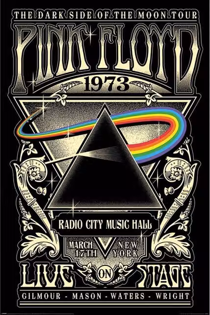 Pink Floyd 1973 Retro Paper Poster in Black and Multicolour, H 91.5 cm x W 61 cm