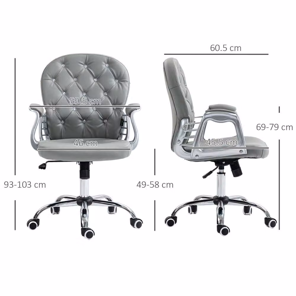 Rolipo Ergonomic Grey Synthetic Leather Office Chair with Diamante Back and 360 Degree Swivel – 4