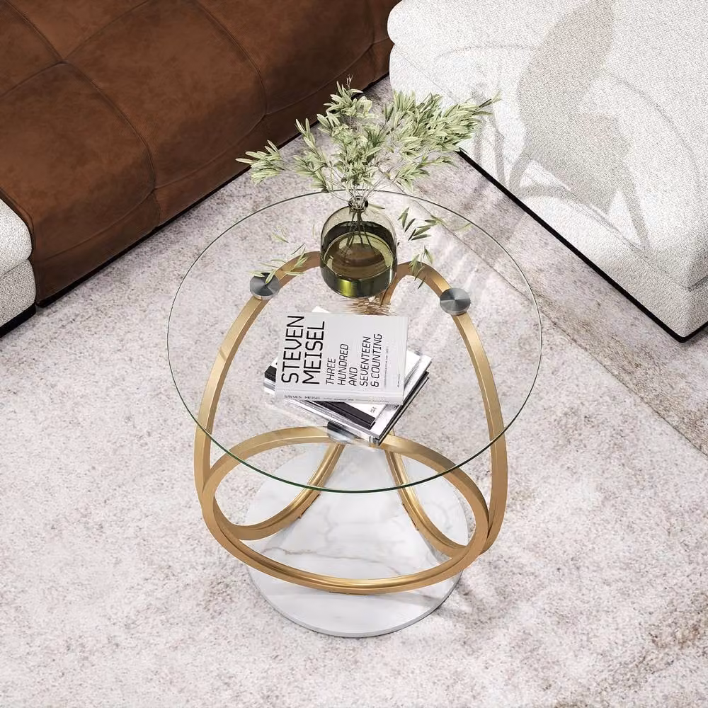 Costway Round Glass Coffee Table with Gold Metal Frame – 3