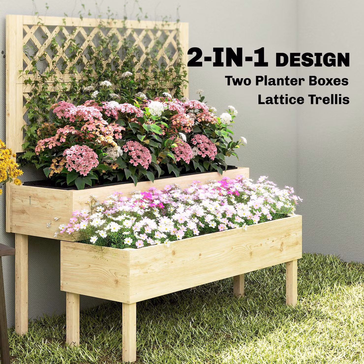 Outsunny 2-Tier Stepped Wooden Raised Garden Bed with Trellis for Climbing Plants, W/D/H: 108 x 62 x 120 cm – 3