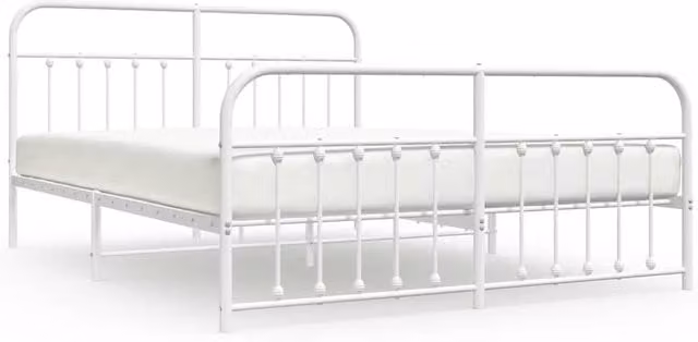 Berkfield Home Metal Bed Frame with Headboard and Footboard in White, W/D/H: 183 x 213 cm – 1