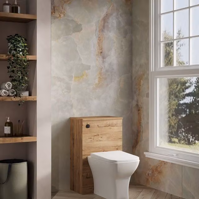 Banyetti Vatilla WC Toilet Unit with Concealed Cistern in Ostippo Light Oak, W/D/H: 60 x 85 x 265 cm