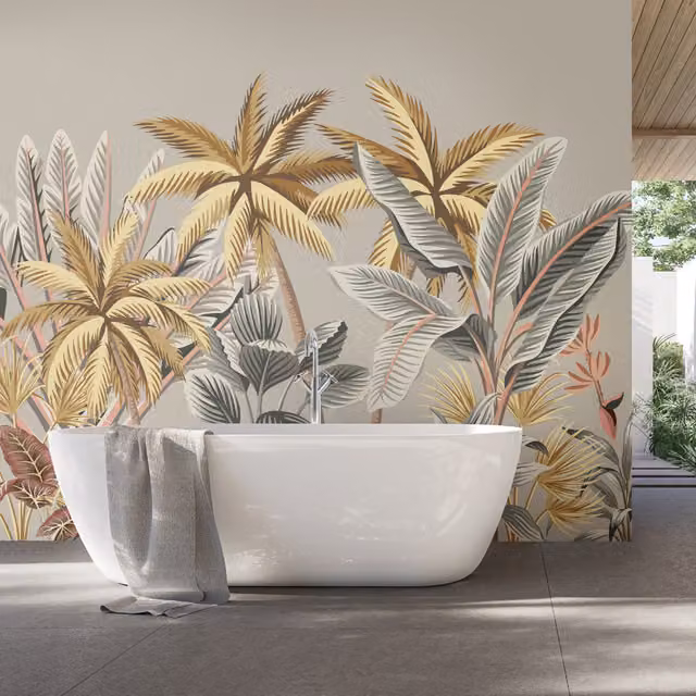 Origin Murals Tropical Palm Trees Summer Floral Wall Mural in Grey
