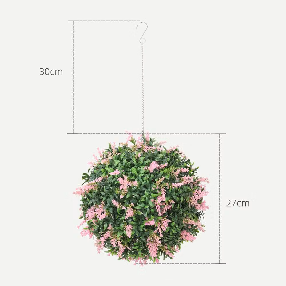 STILVORA Set of 2 Pink Artificial Round Topiary Hanging Balls, Diameter: 27 cm – 4