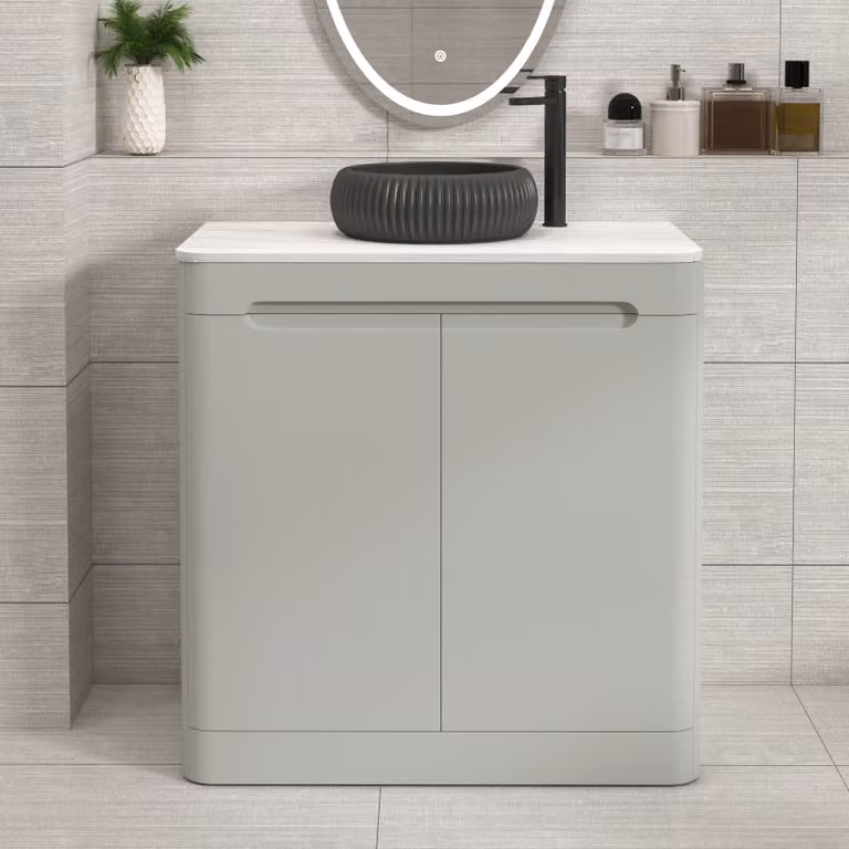 Royal Bathrooms Venice 800mm Dove Grey Floor Standing 2 Door Vanity Unit with Milan Black Basin