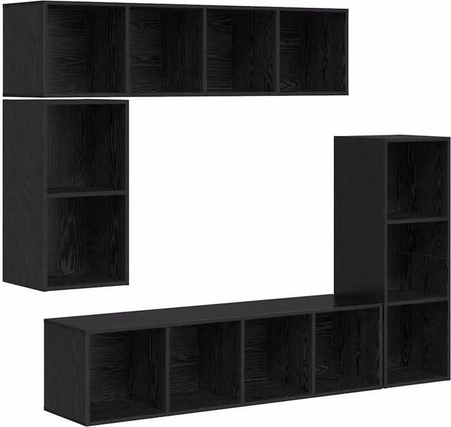 Berkfield Home 4-Piece Wall-Mounted Storage Set in Black Oak Engineered Wood