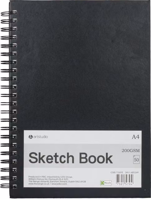 Art Studio Black A4 Sketch Book with Paper