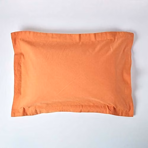 Homescapes Luxury Linen and Combed Cotton Oxford Pillowcase, Burnt Orange