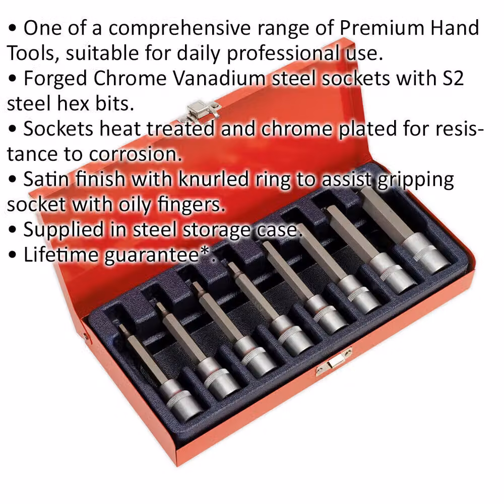 Loops 8pc Metric Hex Key Socket Bit Set, 1/2 inch Square Drive, Chrome Vanadium, Multicolour, 100mm Long – 2