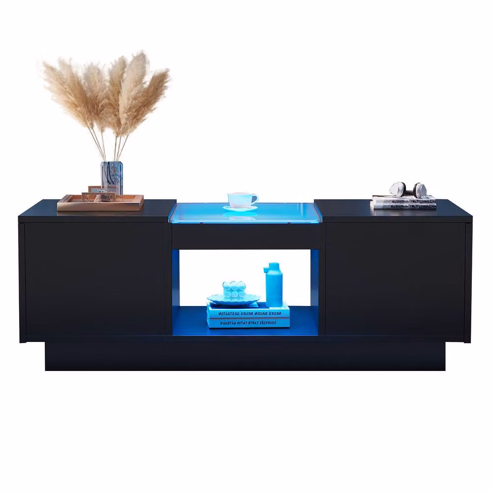 ModernLuxe Modern LED Coffee Table with 2 Tiers and 2 Drawers in Black – 5