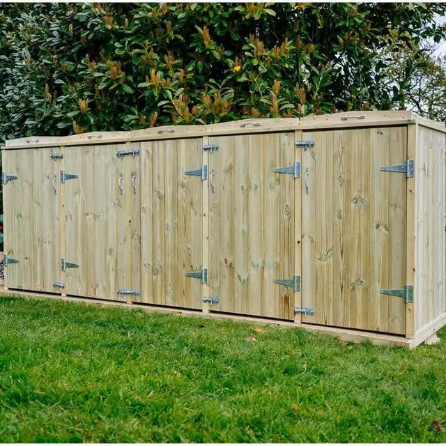 Buttercup Farm Shireburn Quintet Wheelie Bin Store in Brown, Fits 4x 180L/240L and 1x 140L Bins, W/D/H: 240 x 120 x 139 cm – 1