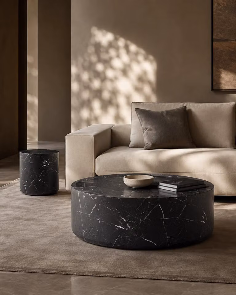 Tommy Franks Ciladro Round Coffee Table in Black Faux Marble