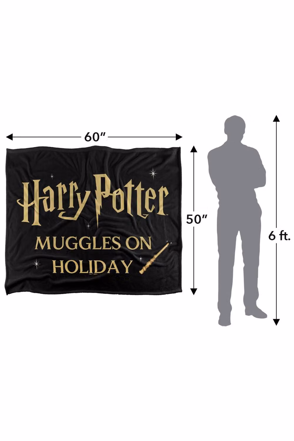 Warner Bros. Harry Potter Muggles On Holiday Wand Super Soft Fleece Throw Blanket, Multicolour, W/D/H: 152.4 x 127.0 x 1.0 cm – 7
