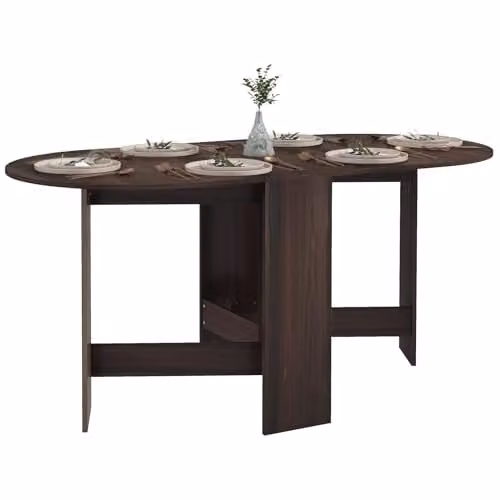 HOMCOM Oval Folding Dining Table with Butterfly Drop Leaf in Brown, W/D/H: 163 x 80 x 75 cm – 1