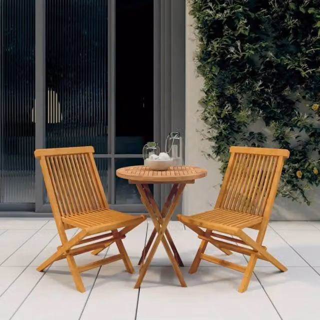 Berkfield Home 3 Piece Garden Dining Set in Brown Solid Teak Wood – 1