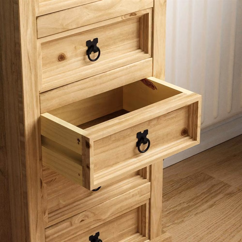 Havendro 5 Drawer Narrow Chest in Natural Solid Pine Wood – 4