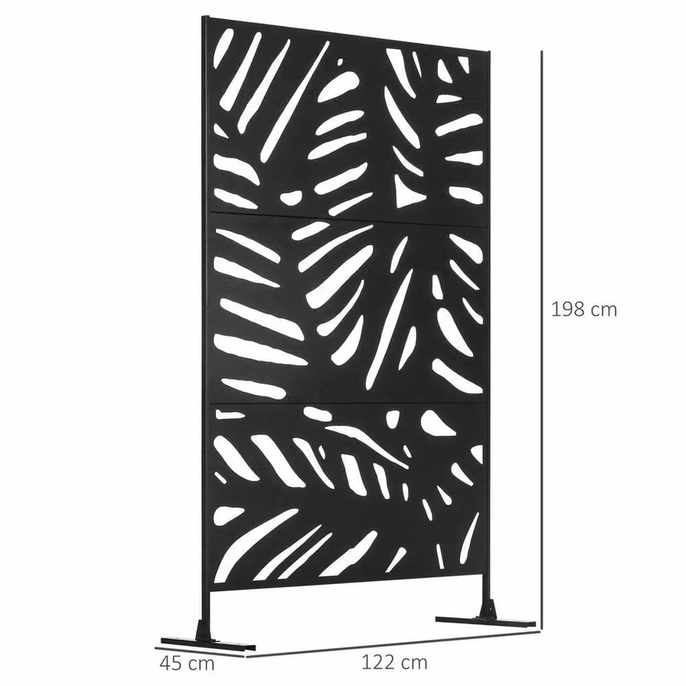 SPETLEK Metal Outdoor Privacy Screen with Stand, Black, H: 198.0 cm x W: 122.0 cm x D: 45.0 cm – 2